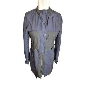 Elie Tahari Trench Coat Rain Coat Mid Length Military Utility Coat Black Gry XS